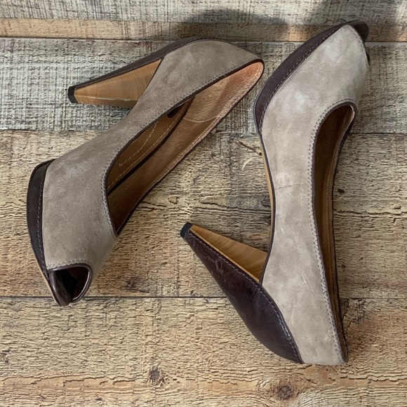 Fossil tan suede leather peep toe heels Size 7 - Picture 3 of 10